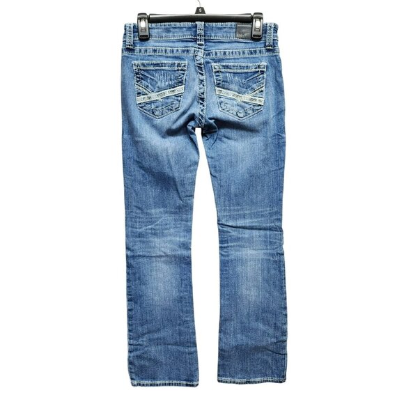 BKE Womens 27x31 Stella Low Rise 99% Cotton Jeans Blue Bootcut Denim Embroidered - Picture 2 of 16